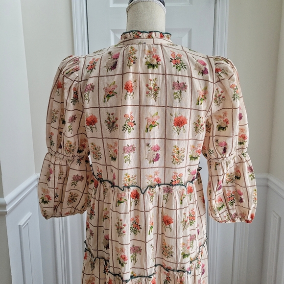 Anna Cate Vintage Stamp Emily Floral Maxi Dress Linen Cotton Size M - Picture 7 of 15
